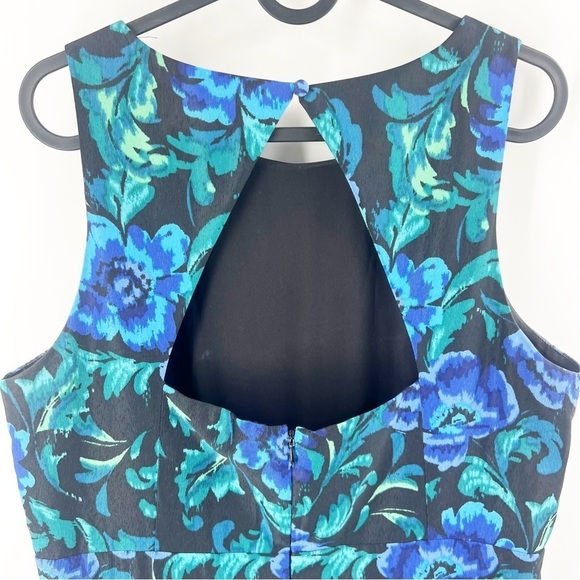 ✅ ELIZA J BACKLESS MIDI FLORAL DRESS SIZE 14 TEAL/BLACK/BLUE - Picture 8 of 8